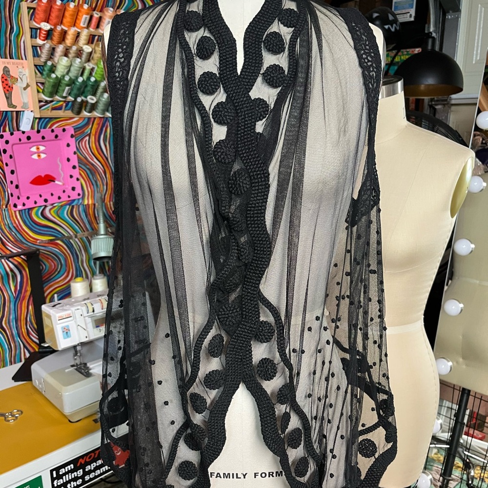 Black embroidered mesh Opening Ceremony vest